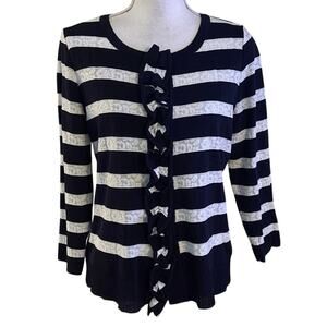Exclusively Misook Size XS Striped Cardigan Sweater Ruffled Textured Lace